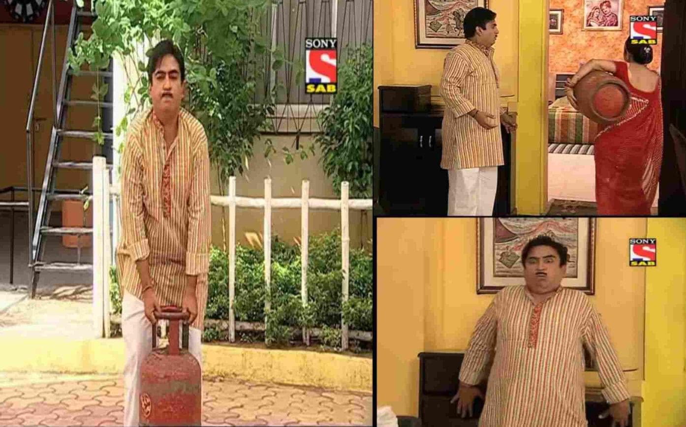 Jethalal carrying cylinder meme template