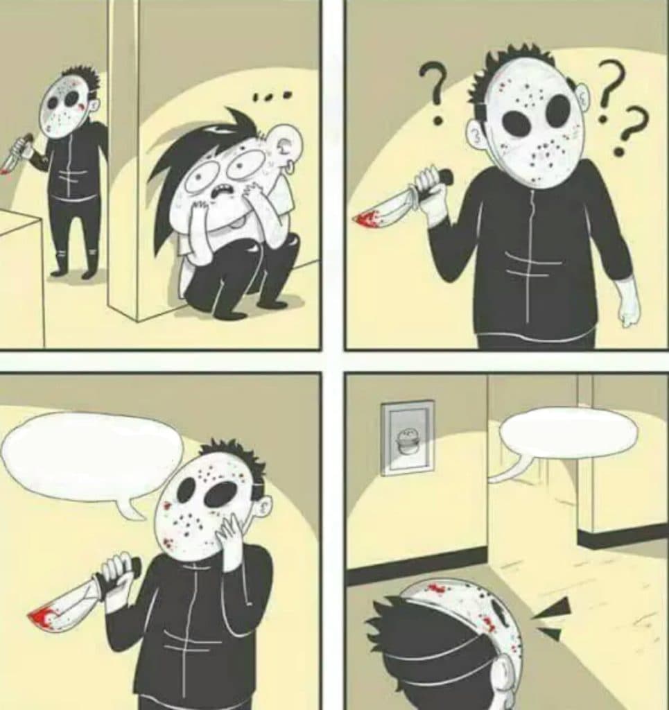 Hiding from serial killer meme template