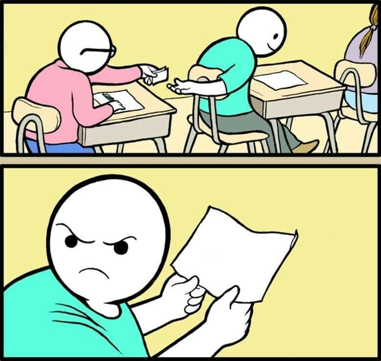 Fake cheat in exam meme template