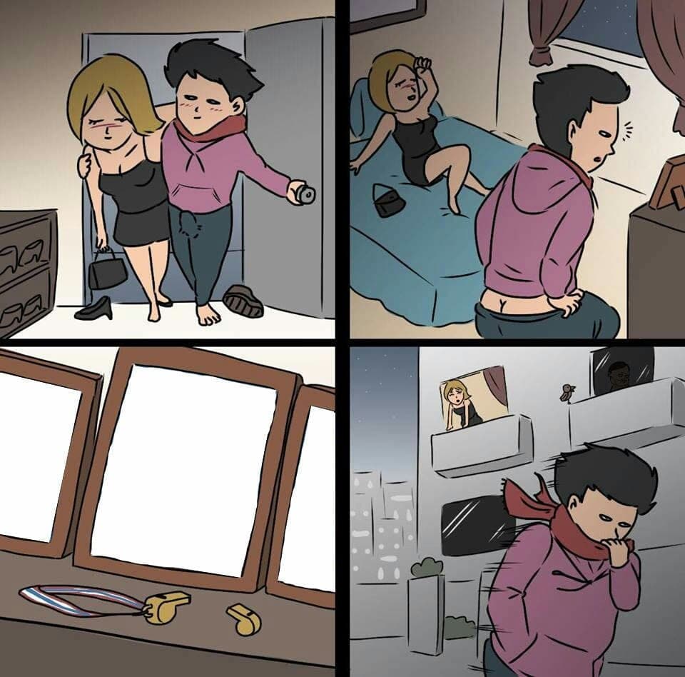Person leaves after seeing frame meme template