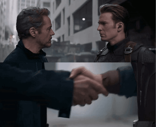 Iron man and captain America handshakes meme template