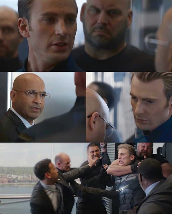 Captain America elevator fight meme template