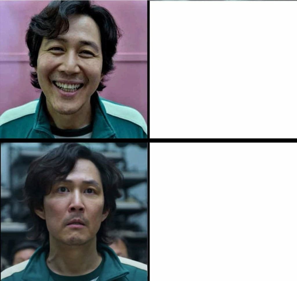 Squid game happy vs sad meme template