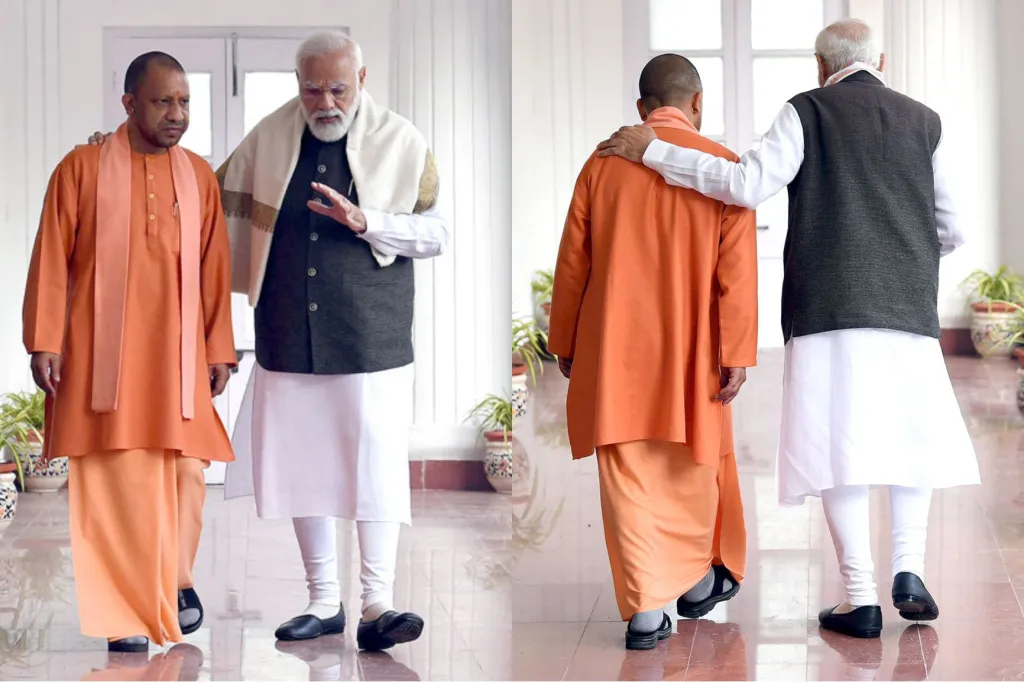 Modi ji and yogi talking meme template