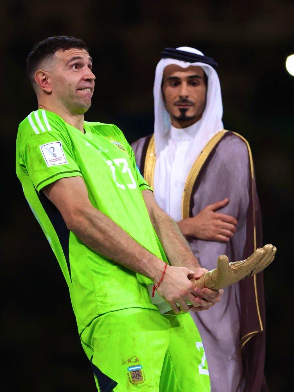 Footballer holding trophy meme template