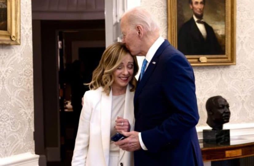 Joe biden kisses meloni meme template
