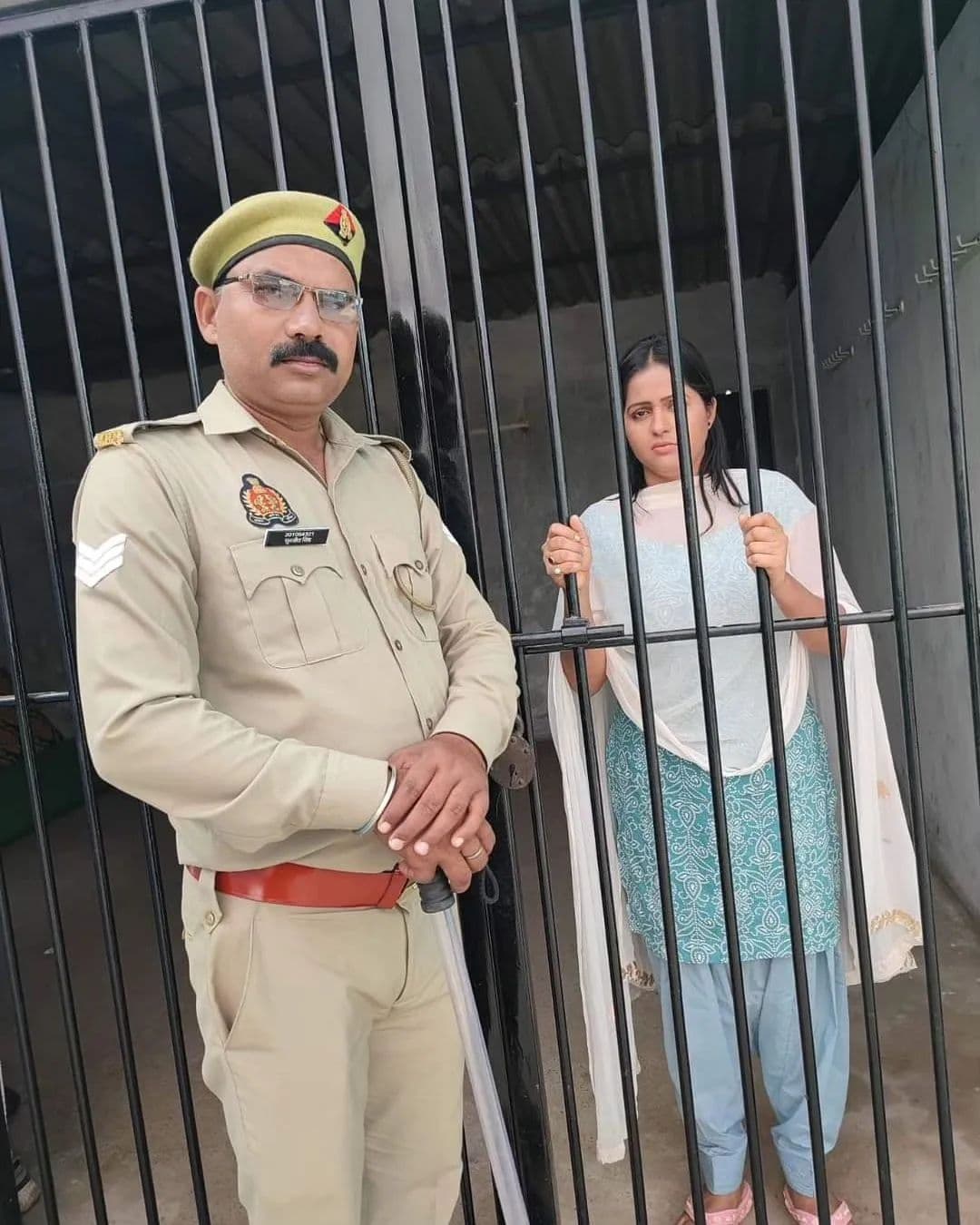 Officer with lady in jail meme template