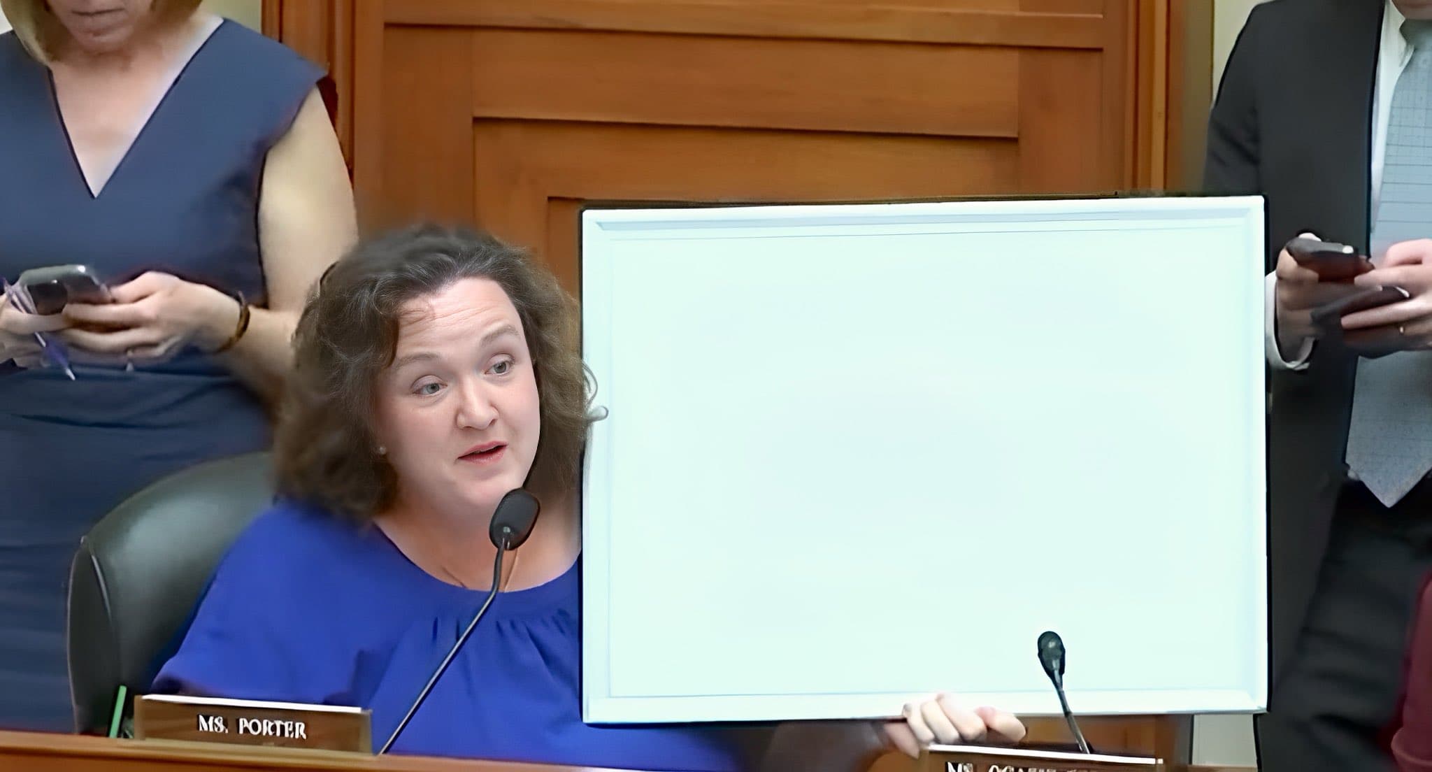 Women showing white board meme template