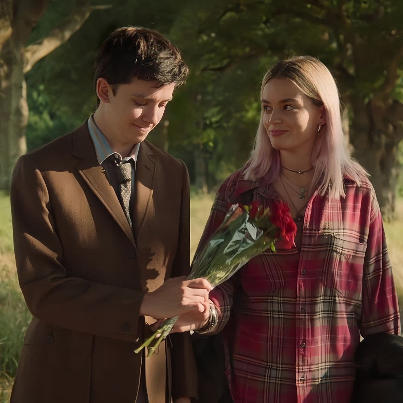 Man giving flowers to crush meme template