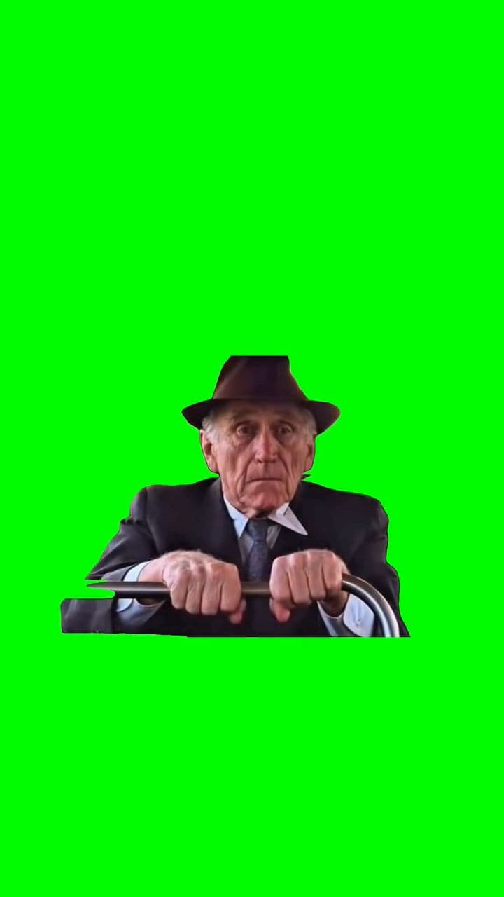 Old man sitting sad green screen meme template