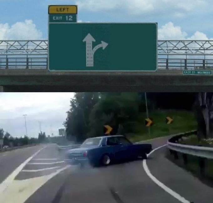 Car changing direction meme template